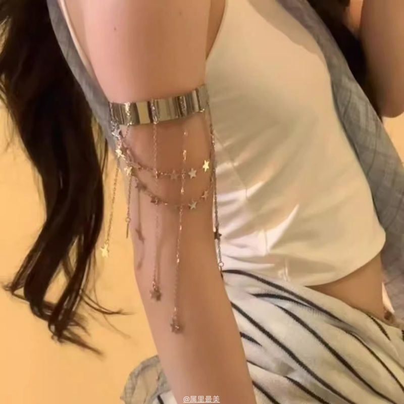 Korean-Style Ins Star Tassel Open Bracelet Niche Temperament Minimalist Arm Chain Spicy Sweet Cool Style Women's Jewelry