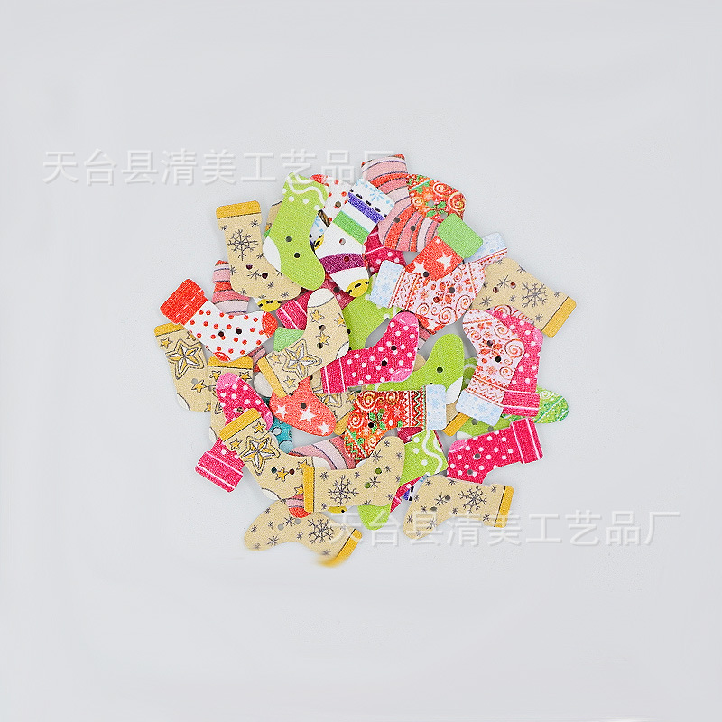 30mm fondo blanco estilo de Navidad calcetines de Navidad DIY decoración de madera calcetines de Navidad botones todo fósforo