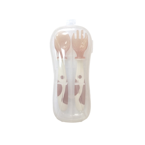 Infant twisting spoon and fork bent crooked handle silicone spoon children's baby training spoon and fork combination baby food supplement tableware