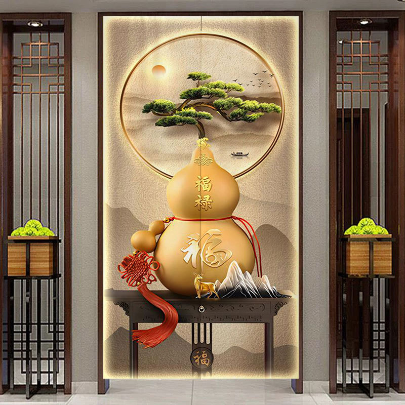 Chinese-Style Door Curtain for Living Room, Gourd Partition Curtain, No-Drill Household Half Curtain, Light Luxury Entrance Blocking Curtain, Bathroom Hanging Curtain