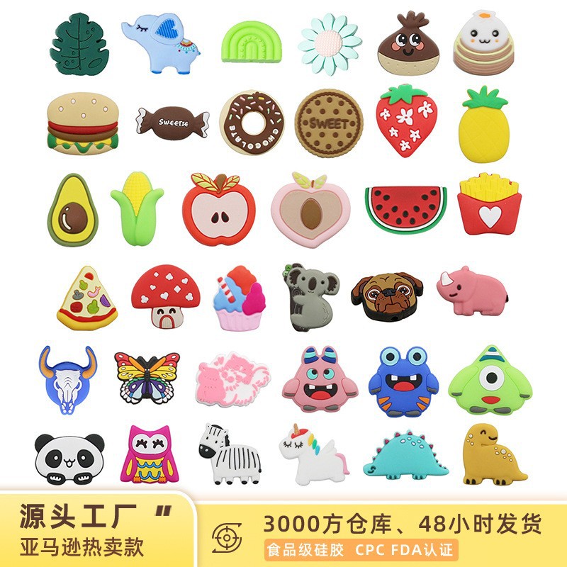 Nuevo juego de bricolaje, accesorios para bolígrafos con cuentas, cuentas de mordedor, cuentas de silicona de grado alimenticio, cuentas de silicona de dibujos animados al por mayor
