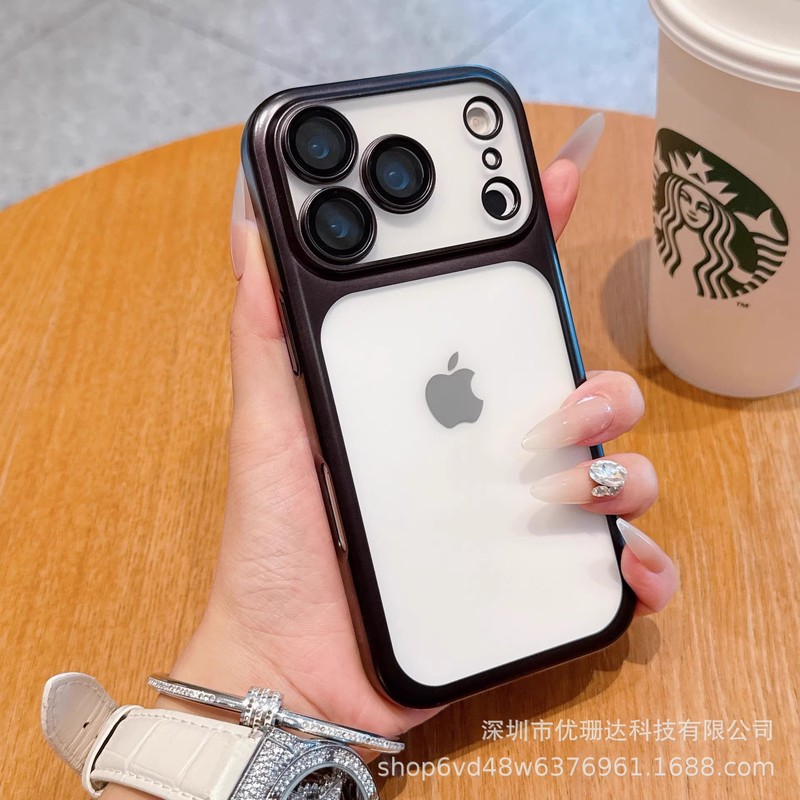 适用iPhone17Promax磨砂电镀手机壳苹果16带镜头膜超薄PC全包护套|undefined