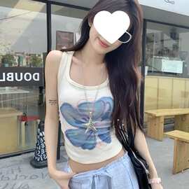【随心裁* 克】美式复古小兰花工字吊带背心女夏外穿无袖上衣