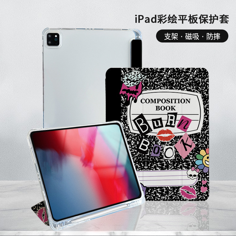Transparent Painted Black Tablet Protective Case Suitable for iPad Pro 11-Inch 2024/10Th Generation/10.2/Magnetic Suction