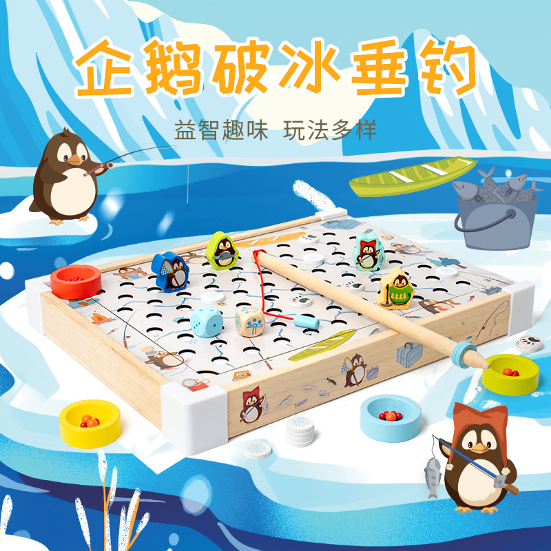 Penguin Ice Breaking Calculation Ability Exercise Puzzle Fishing Early Education Board Game Logical Thinking Parent-Child Interactive Fishing Toy