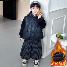 男童加绒套装秋冬2025新款痞帅韩版男宝宝卫衣冬装炸街儿童运动服