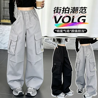 女童工装裤2026年新款春秋洋气时髦中大童韩版百搭休闲工装阔腿裤