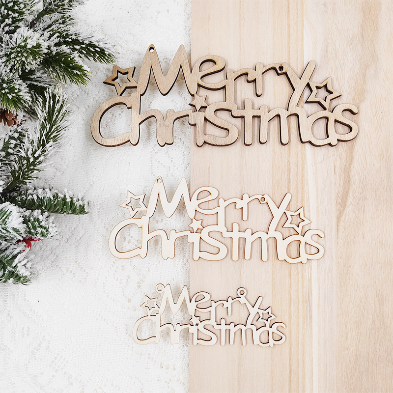 European and American style simple primary color 25cm Christmas Wood English hanging Christmas tree decoration pendant accessories