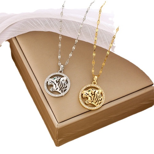 欧美跨境热卖豹子头项链创意时尚个性经典款镂空豹子锁骨链项饰批