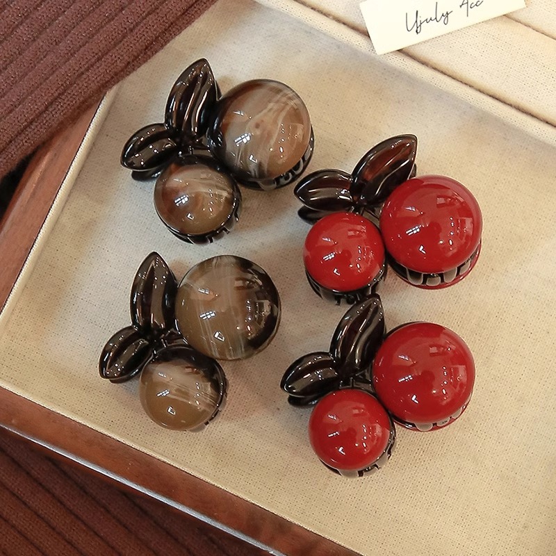 Elegant Red Cherry Hairpin for Women - High-end Style 2025 New bangs hair clip for women - Front hair princess style versatile hair accessory