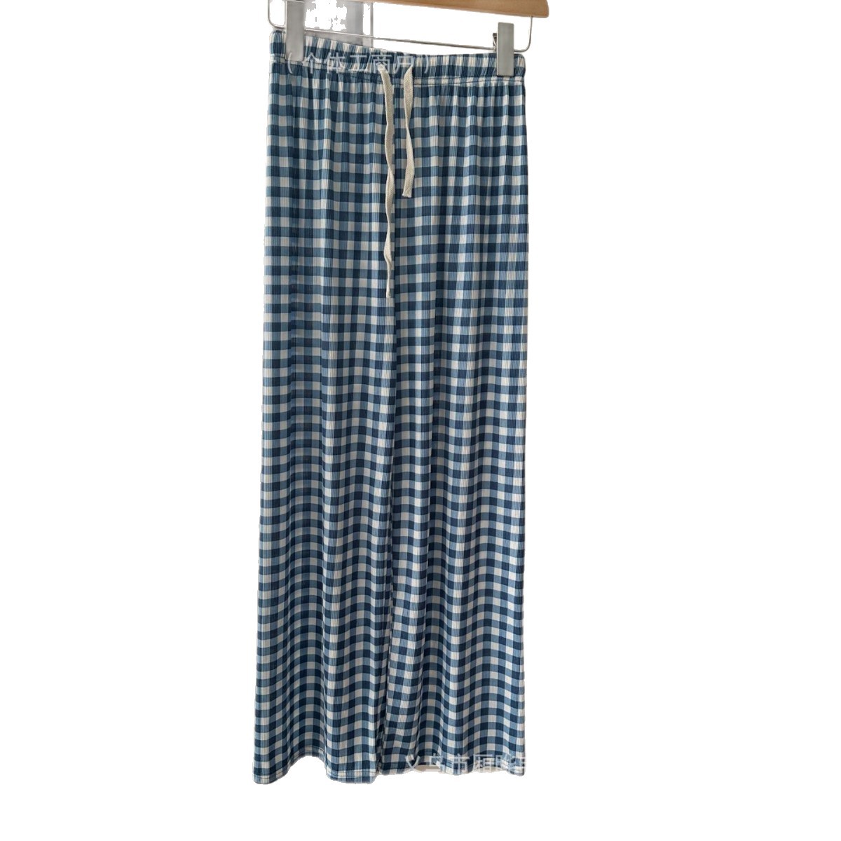 Zhao Lusi el mismo estilo de pantalones a cuadros para mujer primavera, verano y otoño 25 nuevos pantalones anchos casuales de pierna ancha sueltos perezosos azules