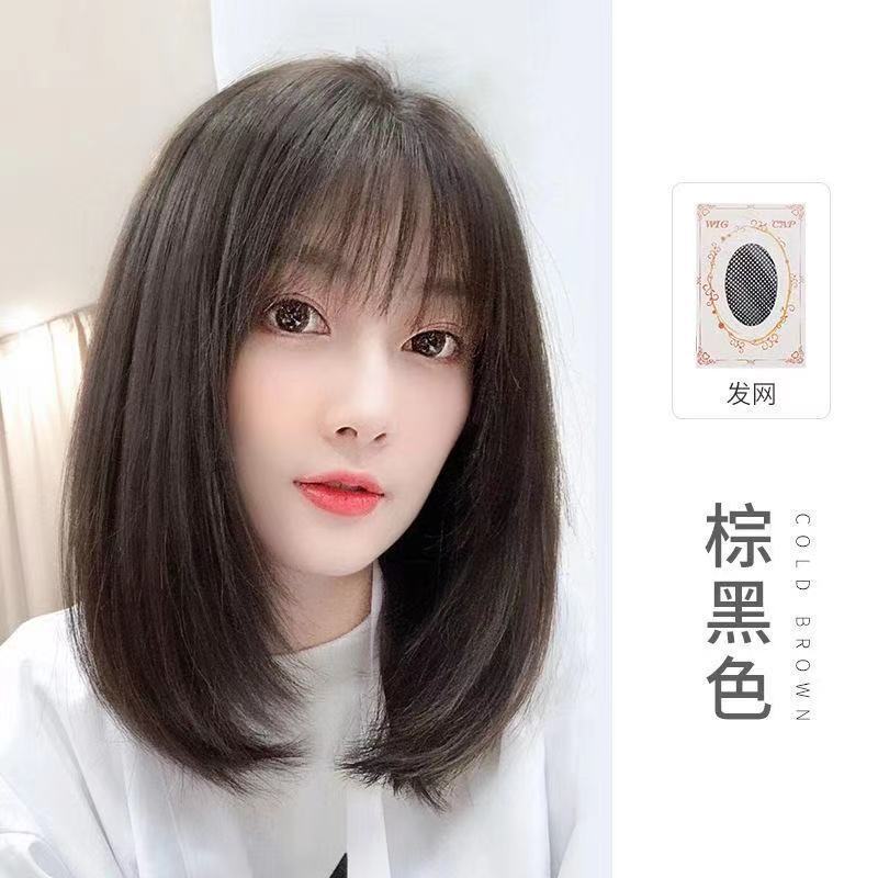 Wig Women's Fashionable Age-reducing Round Face Broken Cut Air Bangs Internal Buckle Clavicle Wig Short Straight Hair