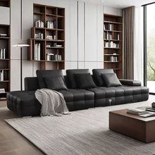 意式极简劳伦斯直排别墅大平层客厅小黄牛皮真皮沙发