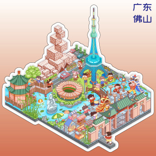 Confused dragon miniature scene hand account sticker city landscaping scene cross-border 3D stacked three-dimensional hut hand account sticker