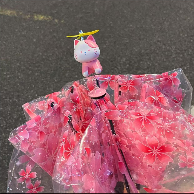 Sakura Kitten 3D Umbrella Hat Transparent Umbrella 70% off Fold Manual Automatic Pvc Umbrella Bamboo Dragonfly Spring Kitten Umbrella