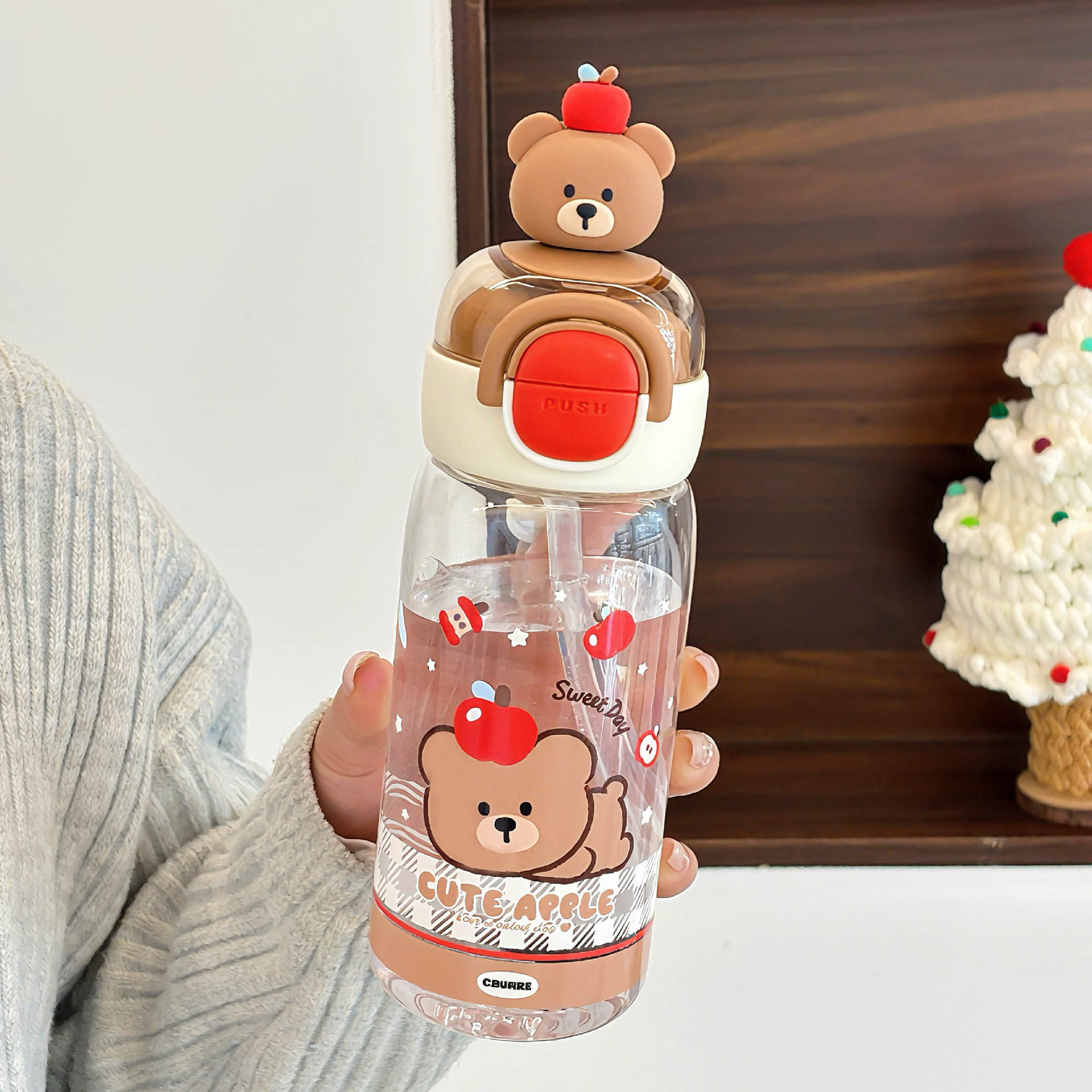 Cute taza de agua de dibujos animados para niños estudiantes taza de paja doble bebida taza de mano portátil taza de plástico resistente a altas temperaturas
