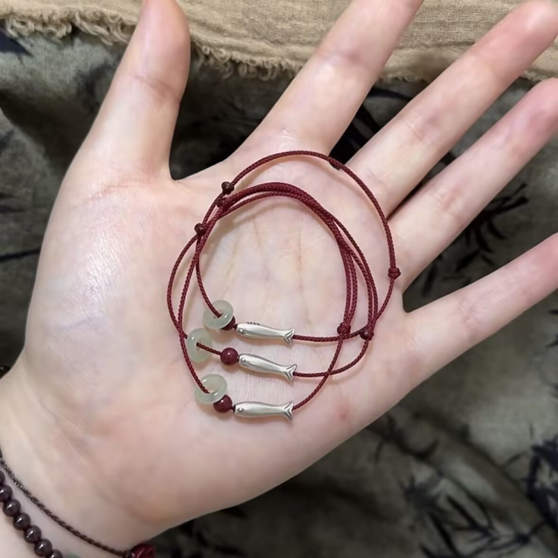 Red String Woven Koi Fish Cinnabar Bracelet for Best Friends and Couples, Good Luck Gift for Passing Exams