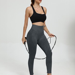 Amazon Cross-border Frosted Washed Peach Hip Seamless Yoga Pants Women's Tight Letter Fitness Sports Pants