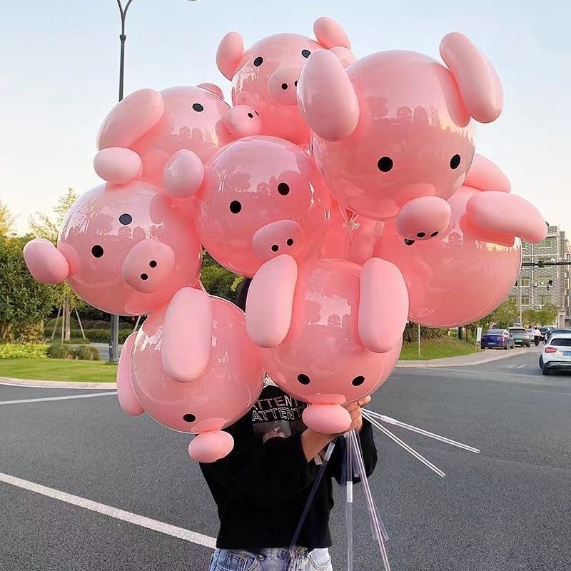 휴대용 돼지 풍선 (핑크) [펌프 + 튜토리얼 보내기]