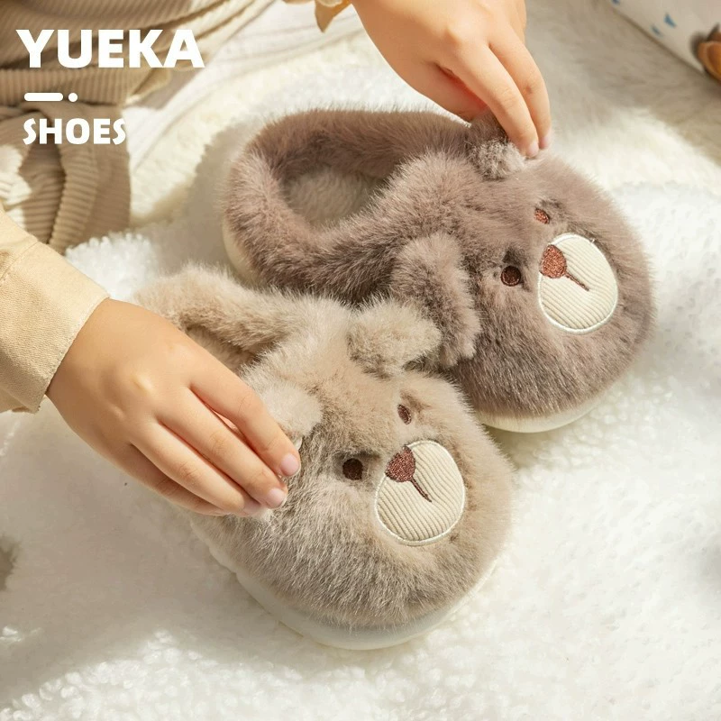 Мишки Детские хлопковые тапочки зимняя обувь Нескользящие Детские домашние мальчики и девочки теплые милые домашние хлопковые тапочки оптом