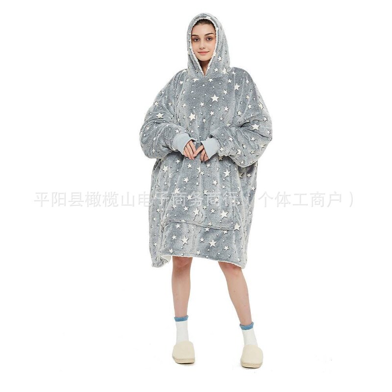 Adult Cross-Border Luminous Pajamas, Lazy Luminous Hooded Pajamas, Fluorescent Pajamas, Double-Sided Velvet Warm Lazy Clothes