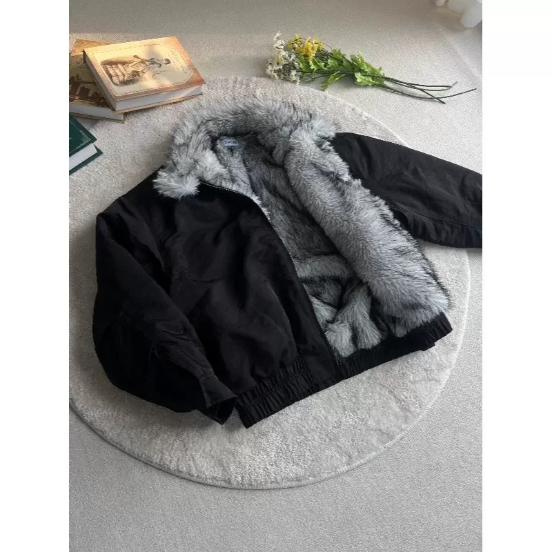 美式复古解构座山雕毛领夹克棉服男冬季短款外套高级感夹棉棒球服