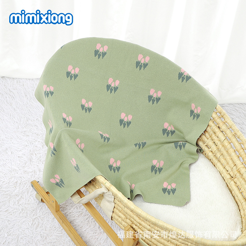 Ins venta caliente Amazon Europa y América nuevo bebé transfronterizo tejido tulipán jacquard manta bebé a prueba de viento
