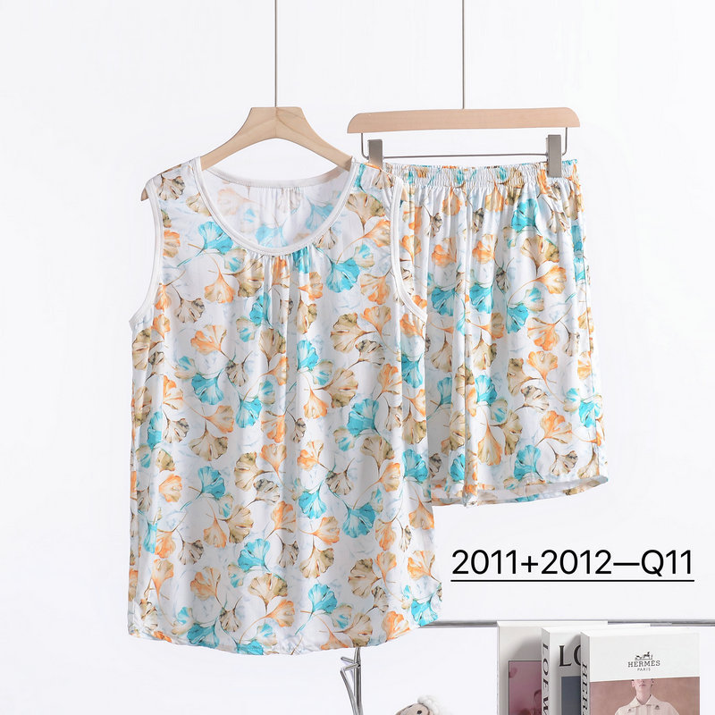 Cotton Silk Pajamas Women's Summer Thin Short-sleeved Loose Home Clothes for Middle-aged and Elderly Mothers Two-piece Set Plus Size Outwear