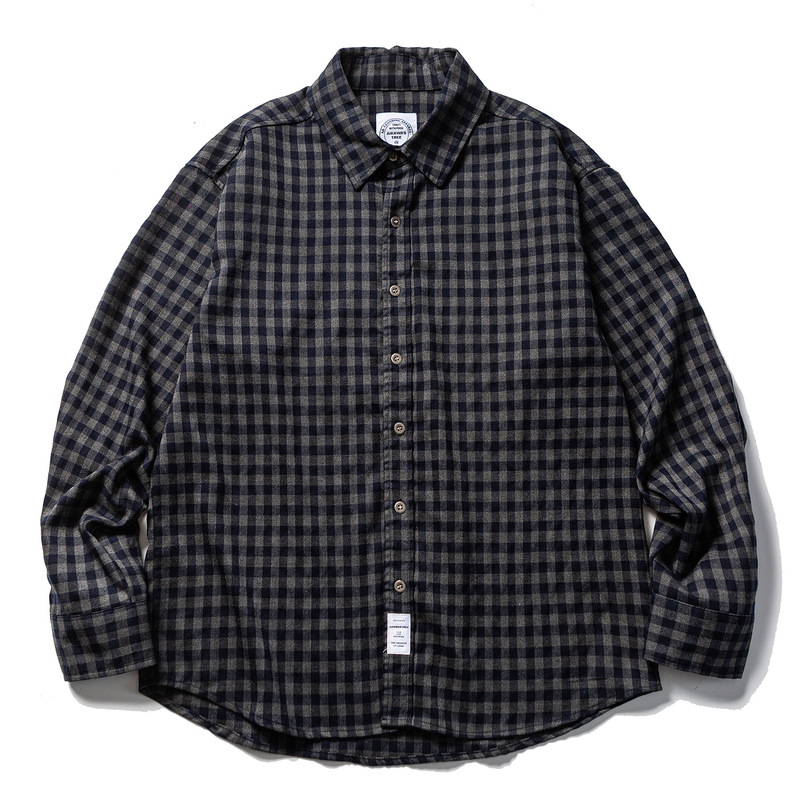 Japanese Retro Literary Youth Plaid Long-Sleeve Shirt Unisex Loose Vintage Pure Cotton Work Shirt Trendy