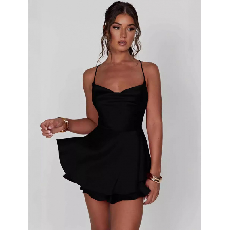 2026 European And American Cross-Border Women's Export Short Summer New Backless Sexy Fashion Satin Strap Dress_ecoleips.com