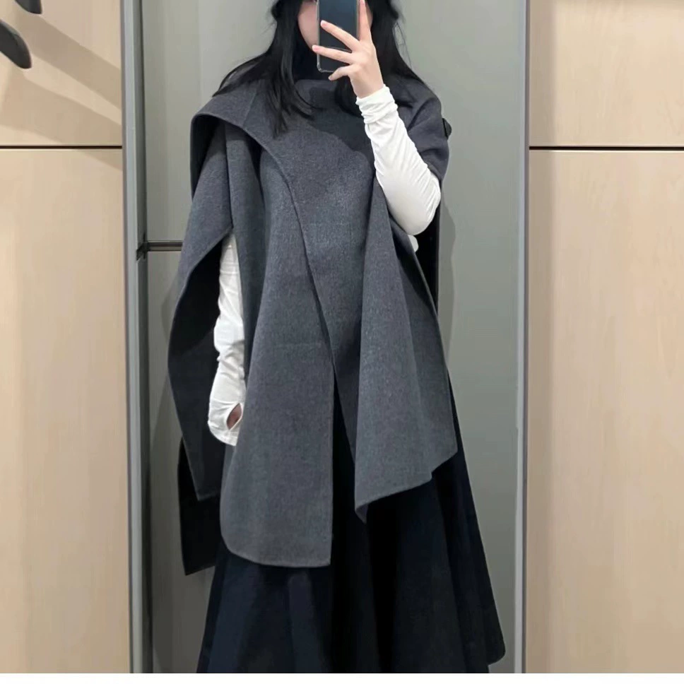 CS женская деконструкция шерстяная смешанная накидка шаль шерстяное пальто осеннее и зимнее новое 0901491012