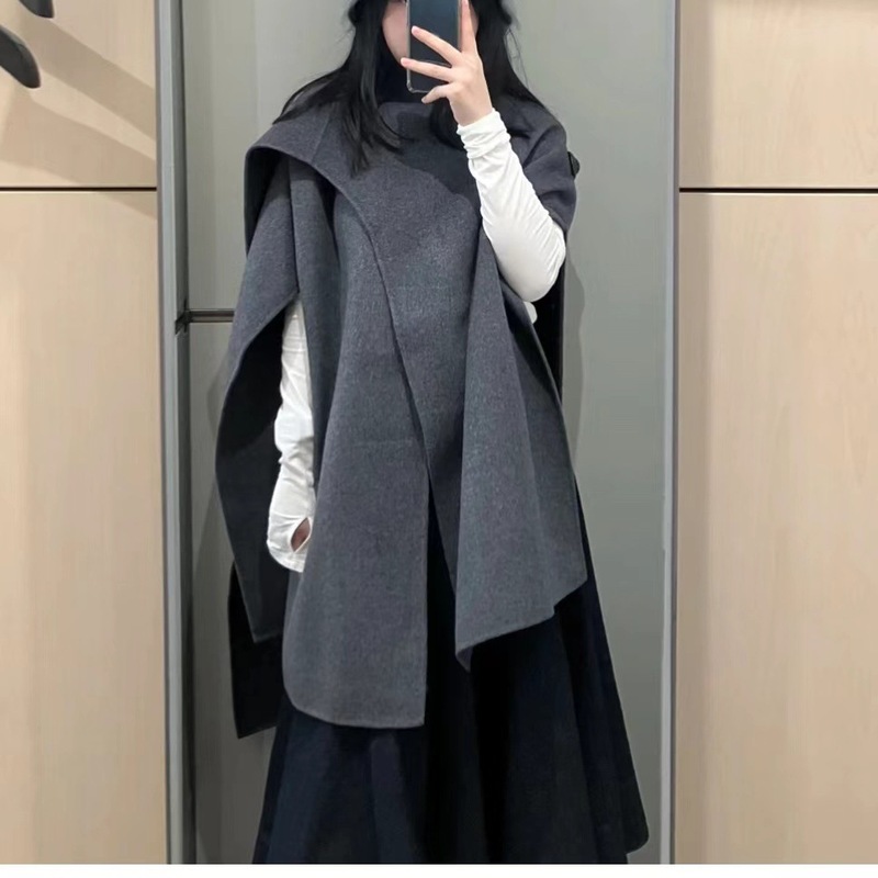 CS Women's Deconstructed Wool Blend Cape Wool Coat Autumn Winter New 0901491012 CS Women's Deconstructed Wool Blend Cape Wool Coat Autumn Winter New 0901491012