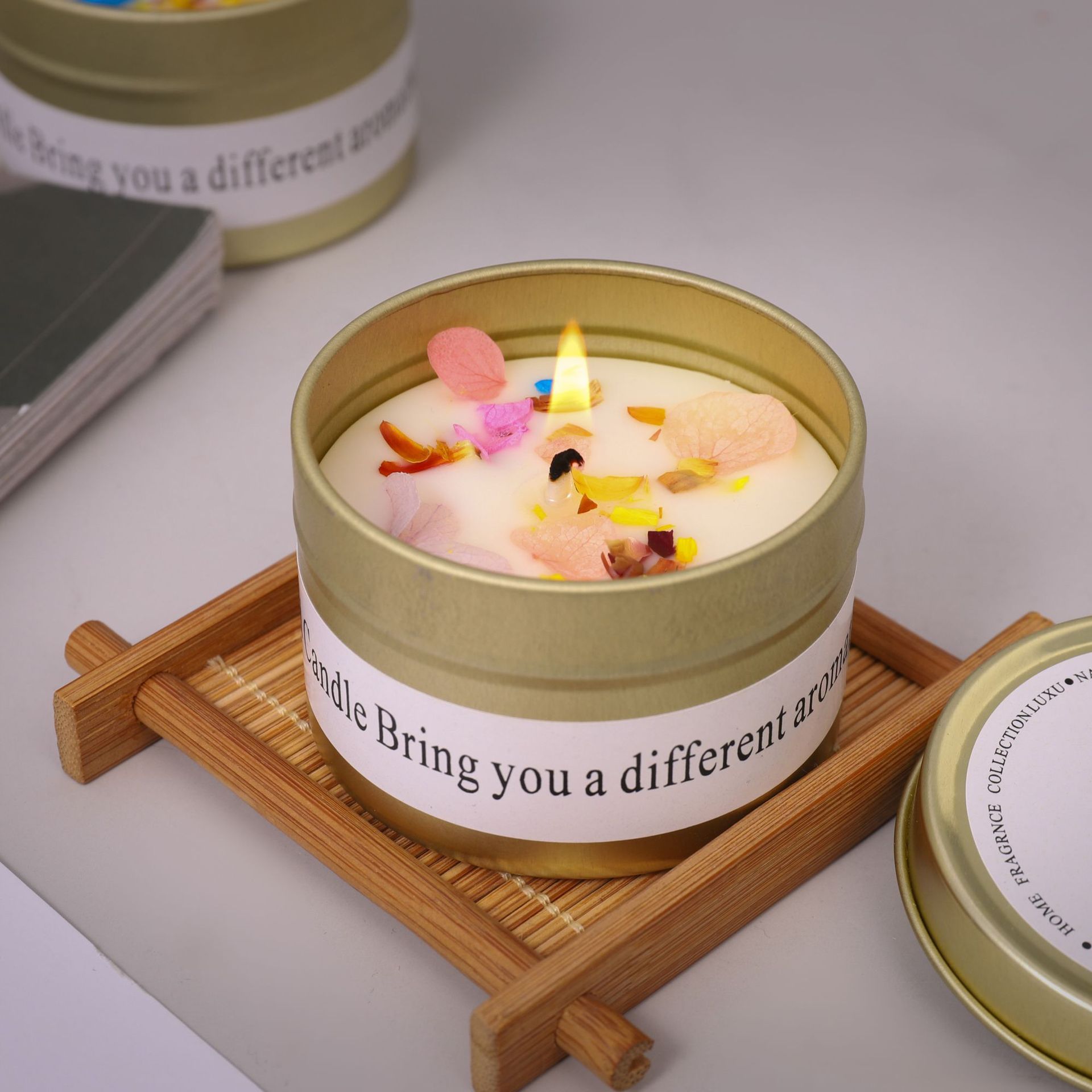 Fronteras de flores secas vela de perfume interior vela de boda regalo de mano nicho lata de cera vegetal spot