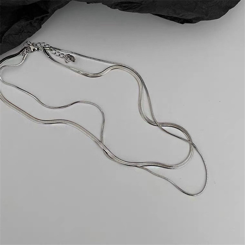 Double Layer Snake Chain Necklace In Silver Titanium Steel For Women_voghion.com