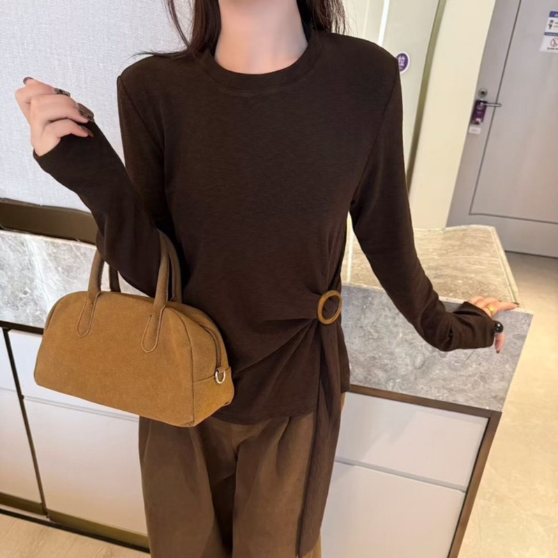 独特别致下摆腰带设计感小众长袖T恤女2025秋季新款打底衫YH25122|undefined