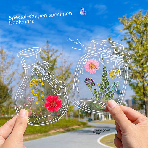 Creative Dry Flower Bookmarks Handmade Transparent Small Bottle Pressed Flower Sticker Pack Student DIY Plant Specimen Holder