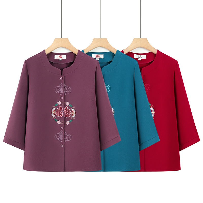 90-Year-Old Elderly Woman's Clothing, Grandma's Spring and Summer Outfit, Three-Quarter Sleeve Shirt, 70-80-Year-Old Lady's Mother's Tang Suit Top 90-Year-Old Elderly Woman's Clothing, Grandma's Spring and Summer Outfit, Three-Quarter Sleeve Shirt, 70-80-Year-Old Lady's Mother's Tang Suit Top