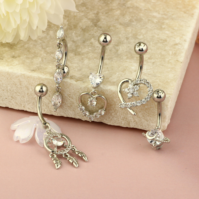 Wedding, Party, Street Occasion 316 Stainless Steel , Copper Material 1 Set 316 Stainless Steel Copper Zircon Belly Rings Heart Shape