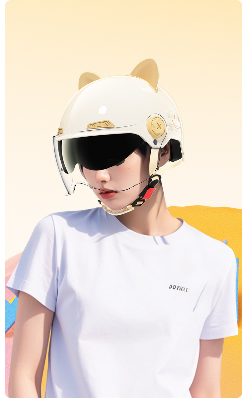 Cute Helmet for Electric Scooters, Women's 3C Certified, All-Season Use, High Aesthetic Value, Electric Motorcycle Safety Helmet for Men