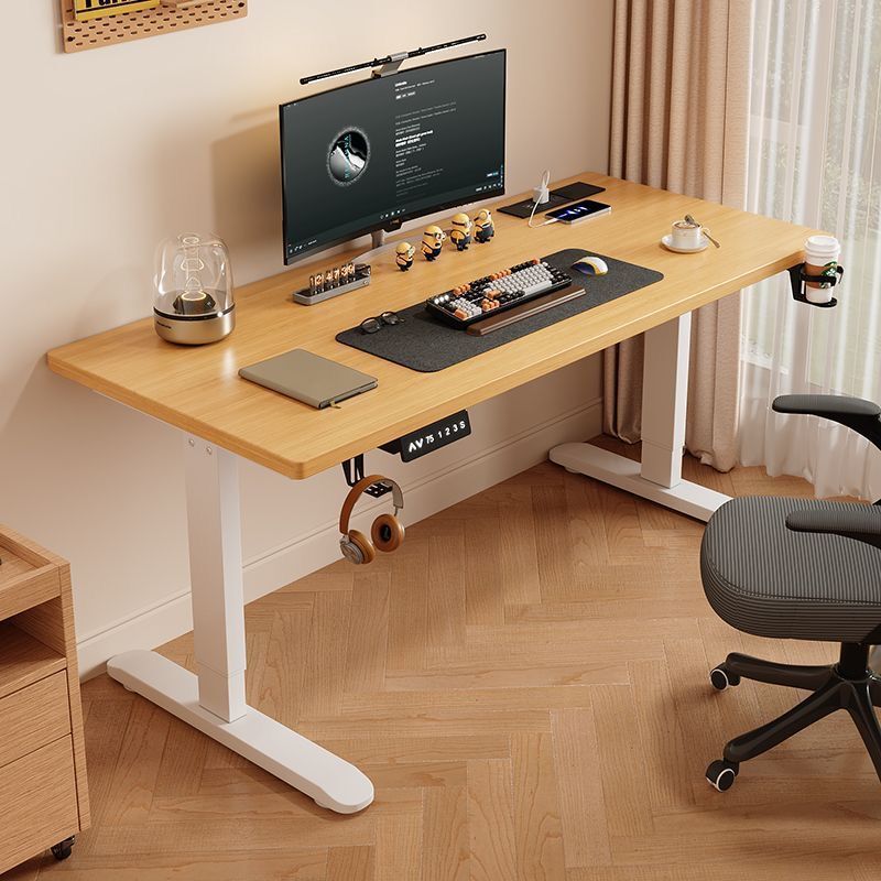 High-Quality Solid Wood Smart Adjustable Desk with Cold-Rolled Steel Details, One-Touch Electric Adjustable Computer, Essential for Gaming and Office Use