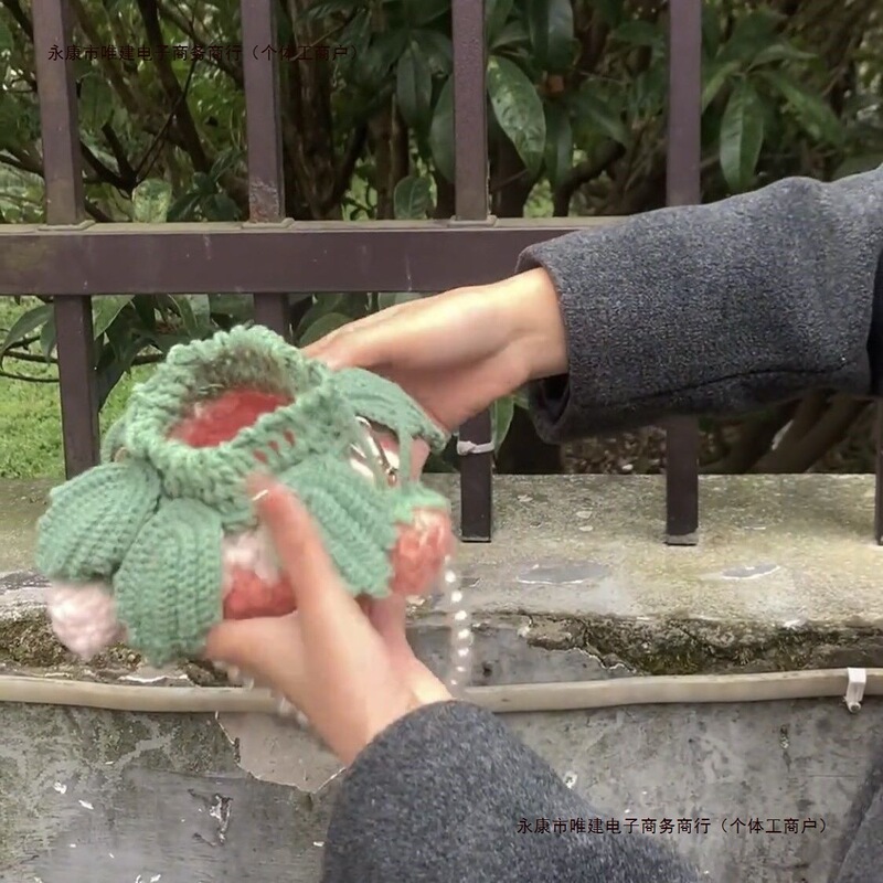 Crossbody Bag Gradient Cute Homemade DIY Material Bag Popular Wool Knitting Wallet Strawberry Handmade Crochet Free Shipping