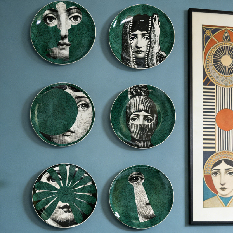 Ceramic 8inch Artistic Face Plate Tabletop Display Plate Home Living Room Background Wall Green Decorative Hanging Plate Ornament