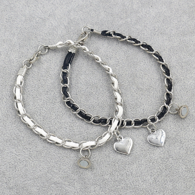 Set bracelet wholesale love heart pendant magnet suction leather wear chain bracelet men and women good friend hand rope