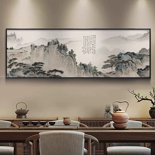 定制新中式大气山水画客厅装饰画沙发背景墙花鸟国画实木床头挂画