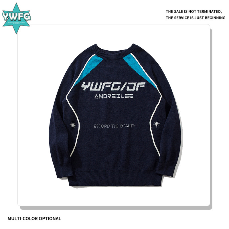YWFG ropa de mujer americana retro letras de otoño 2024 pareja alta versátil cuello redondo manga larga suéter de punto image 1