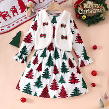 EW外贸童装 中大童新品女童秋冬款圣诞节马甲连衣裙套装DTZ1284-D