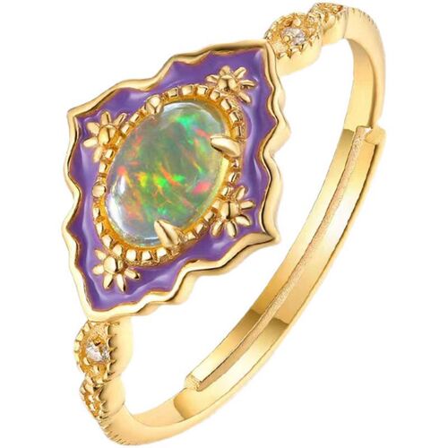 Lily Pad - New Oil Painting Series Opal Ring for Women, Retro High-End Original Design Ring, Gold-Plated