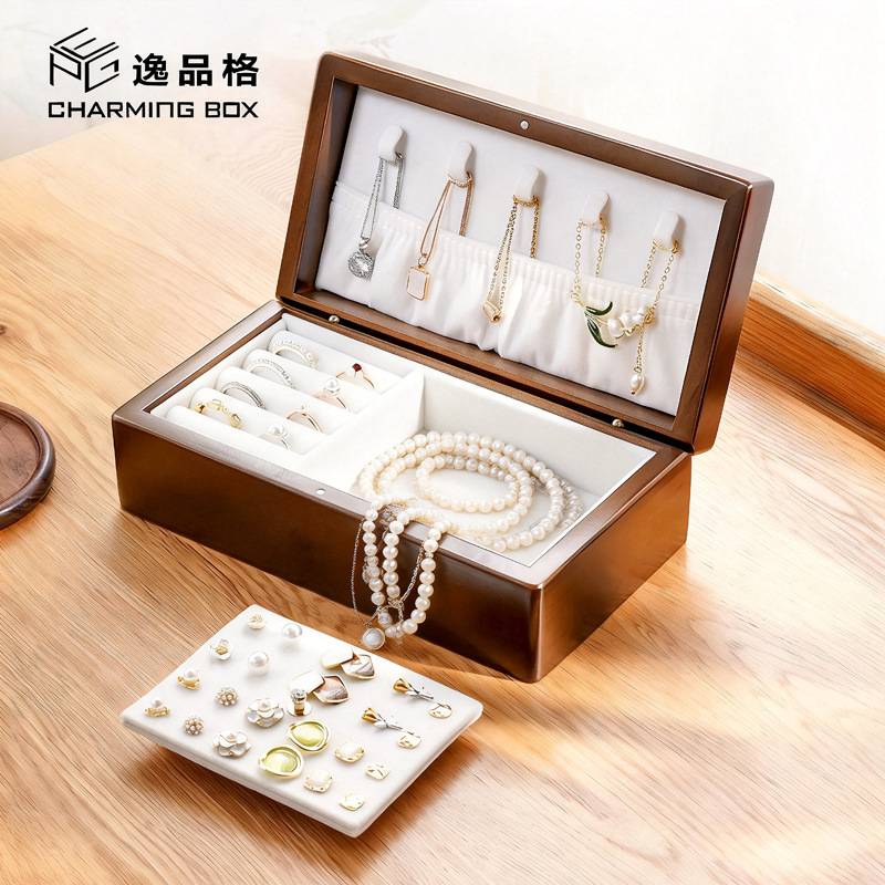 High-End Jewelry Storage Solid Wood Box Ring Necklace Storage Earring Storage Box Wooden Storage Jewelry Box