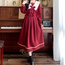 2024春季新款大码女装连衣裙小个子长袖甜美学院风红色礼服裙
