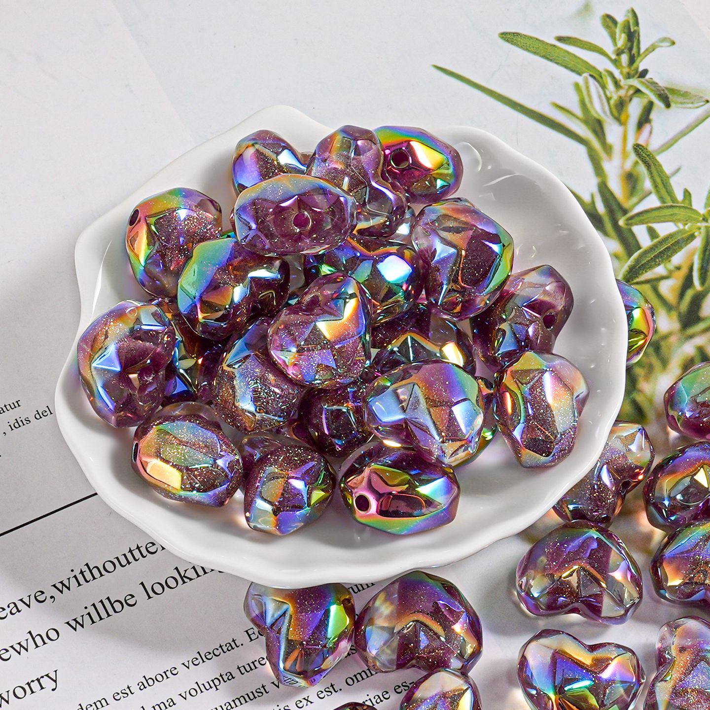 Al atardecer, corazón de azúcar, fideos cortados, amor, cuentas, teléfono móvil, material de bricolaje, accesorios de joyería, cuentas finas de resina flash en forma de corazón, lotes dispersos